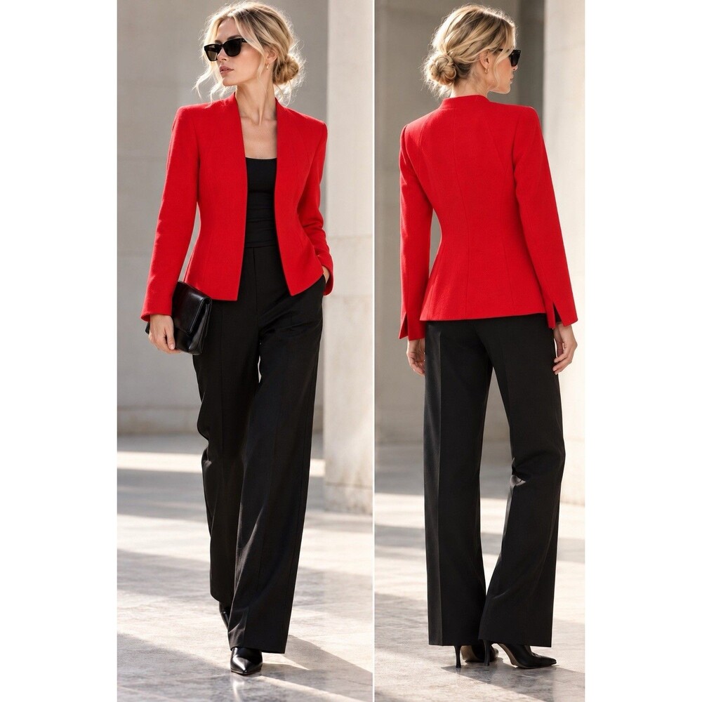 Lafayette 148 New York Red Wool Blazer Jacket Women's 12 Zip Front Tailored